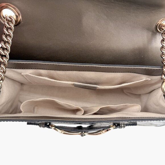 Gucci Emily Medium Chain Guccissima Shoulder Bag Gray Shine GG Patent Leather - Picture 12 of 14